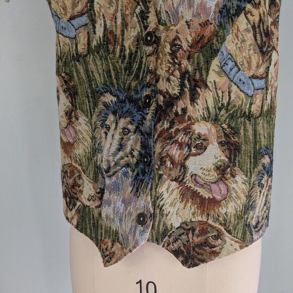 Vintage Dog Vest Womens M L 90s Tapestry Animal Veterinarian Puppy Multi - Picture 7 of 11